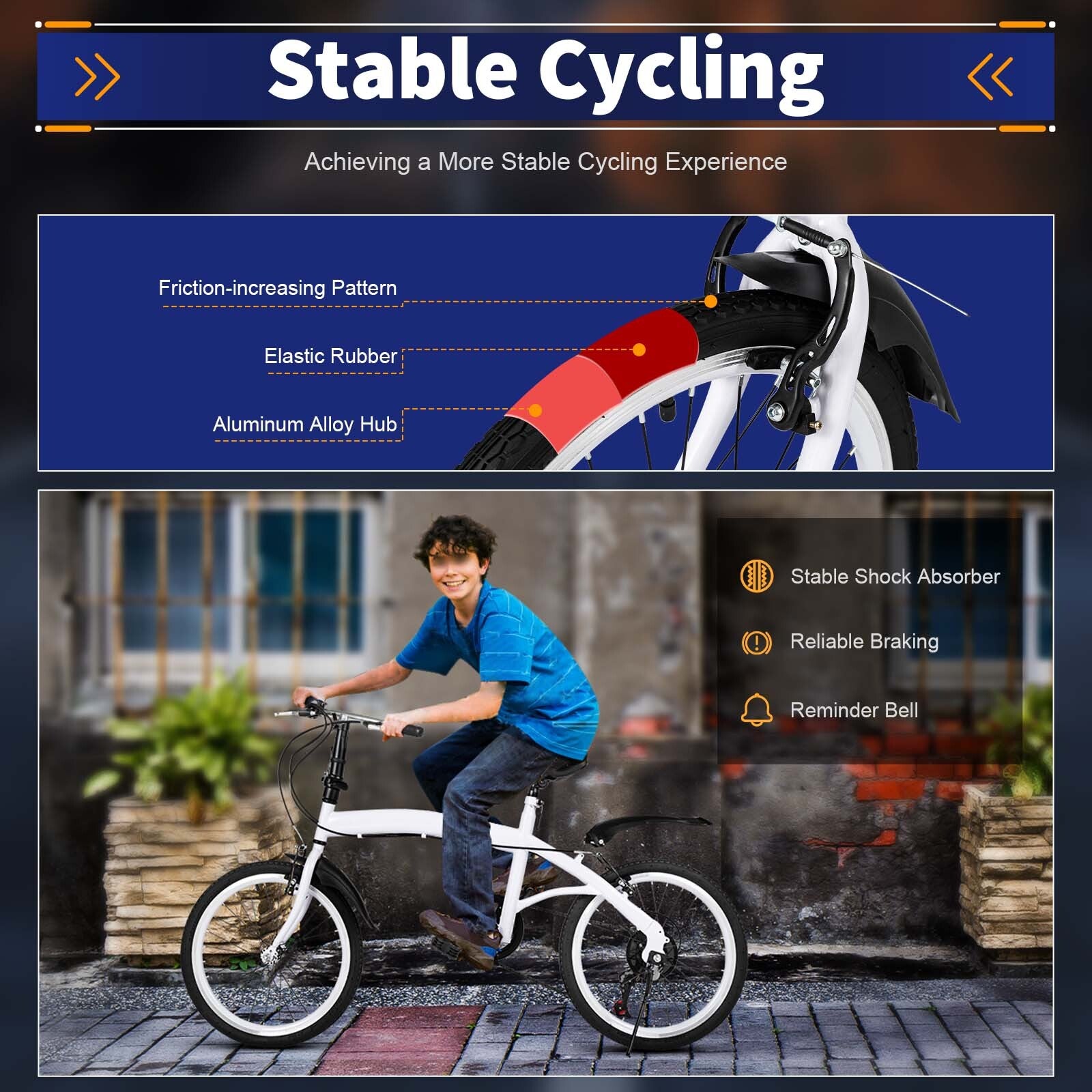 White Folding Bike Foldable City Bike for Adult 20" Commute Bicycle 6Speed Gears