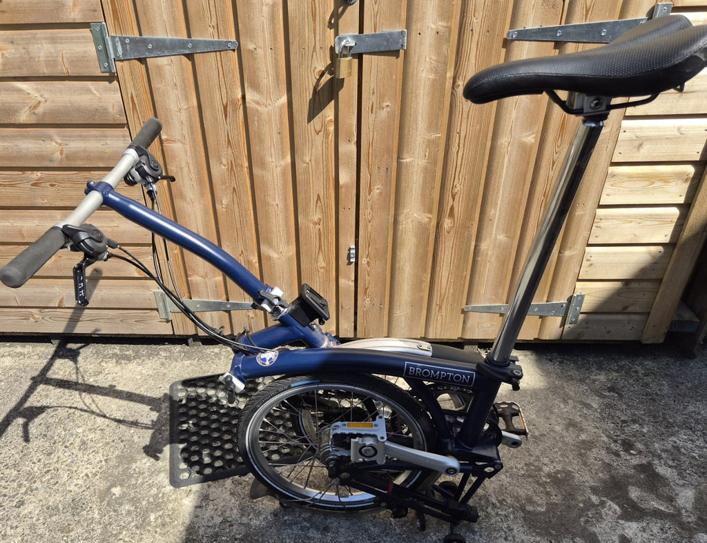 Brompton 16in Folding Bike Blue with Silver Mudguards Headlight Rear Light