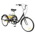 24 Inch Adult Tricycle Bike 8 Speed Trike 3-Wheel Bicycle w/Folding Back &Basket