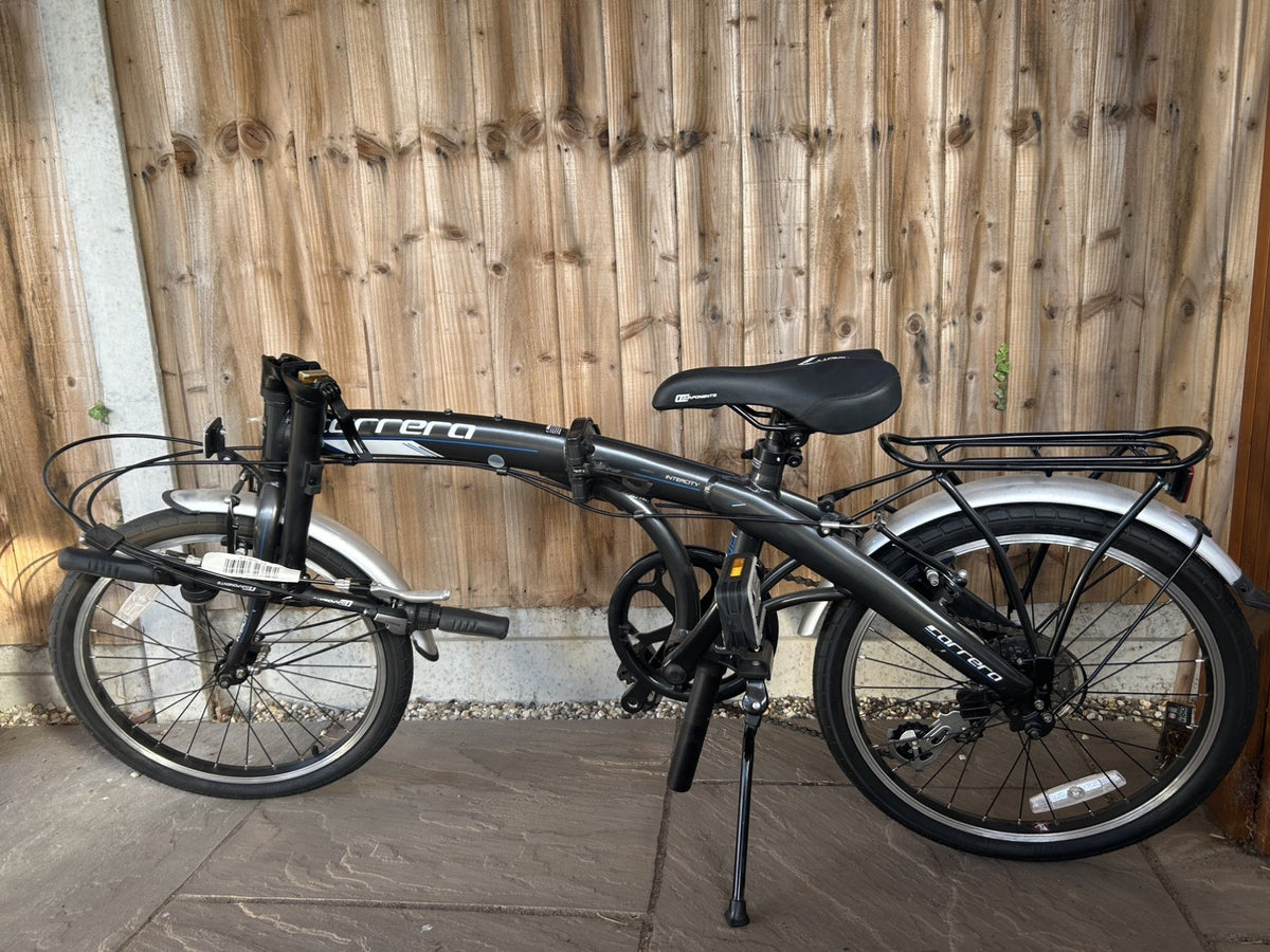 Carrera Intercity 20in Folding Bike Black/Silver Rear Rack Mudguards V-Brake