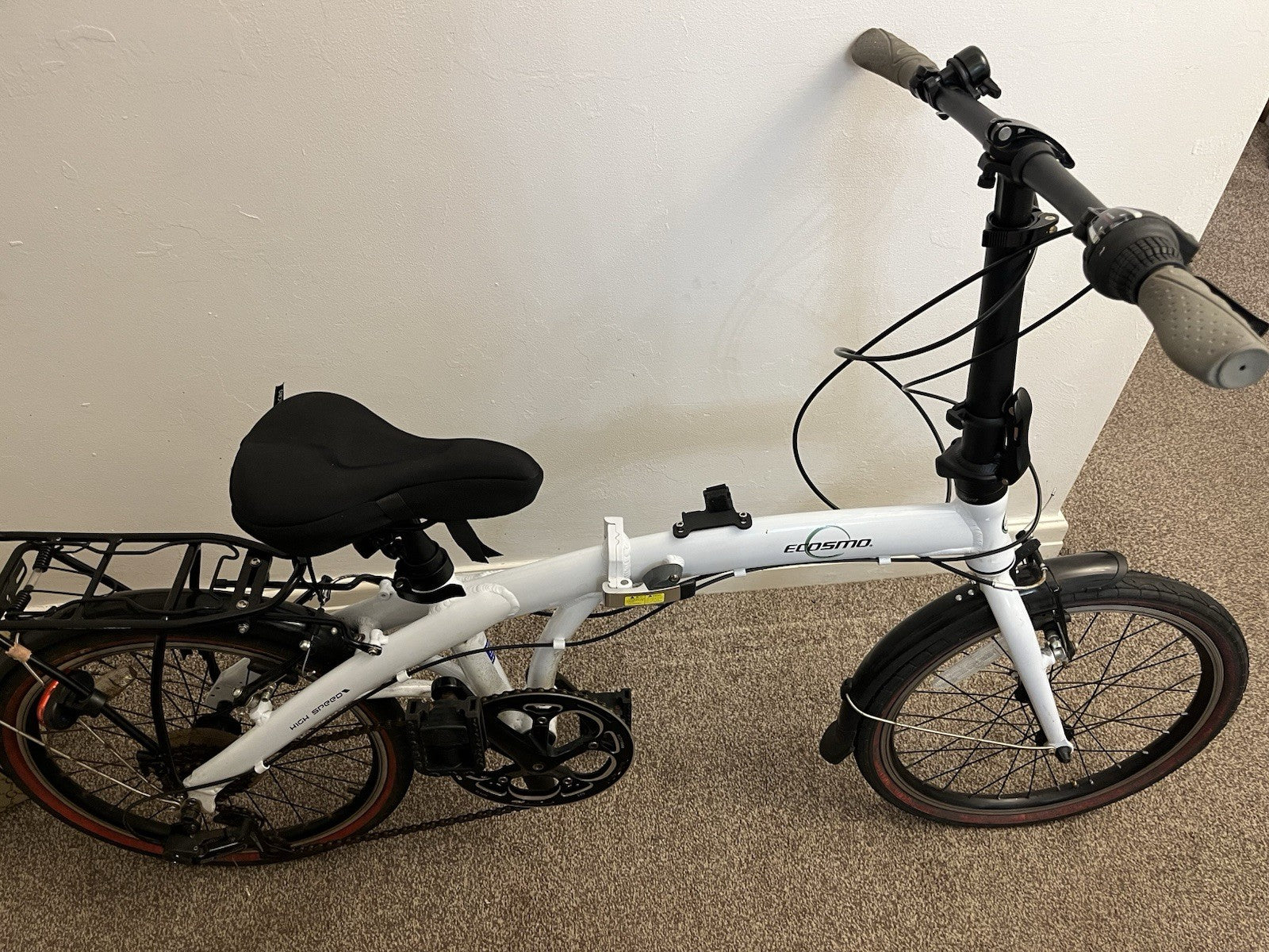 Folding City Bicycle Ecosmo 20" Wheel White, Alloy 7SP Shimano, 12kg-20AF09W
