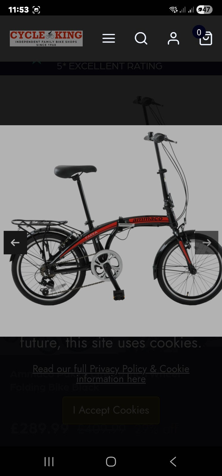 Ammaco Pakka Lite 20 Inch Wheel 6 Speed Alloy Folding Bike Silver