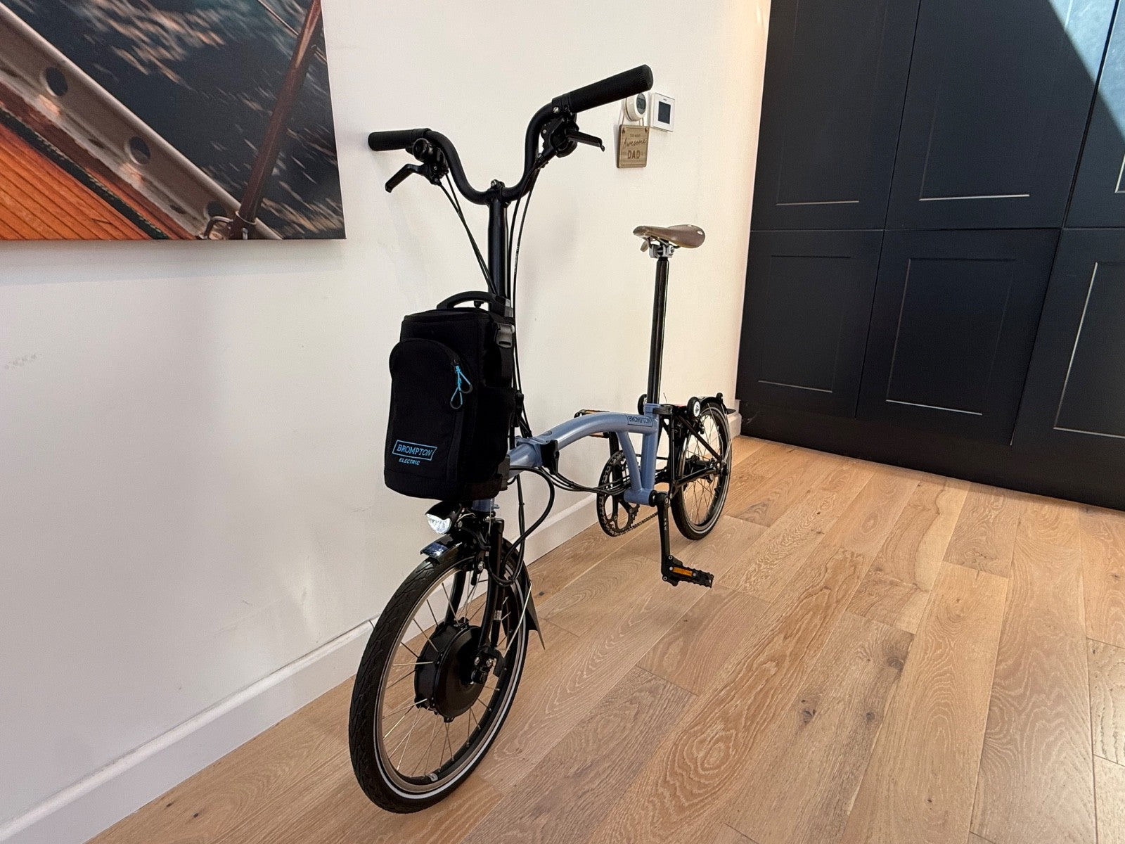 Brompton Electric C Line 6 Speed 2023 Cloud Blue Brooks Saddle - High Haddlebars