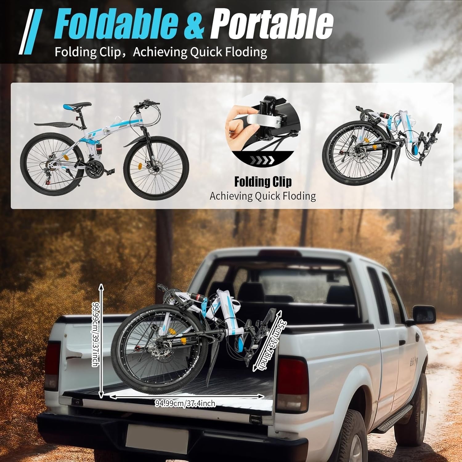 26" Foldable Mountain Bike 21 Speed Disc Brakes Adult MTB Steel Frame