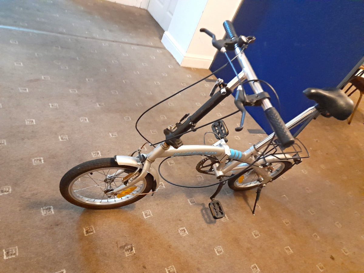 20in Folding Bike Silver/Blue/Black Rear Rack Mudguards V-Brake Flat Bar