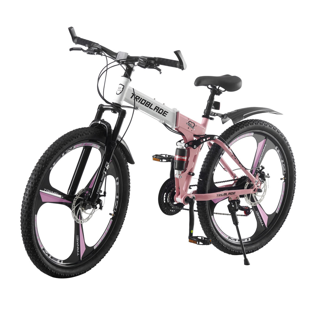24"26" Folding Mountain Bike 21 Speed Full Suspension Bicycle For Men Women New