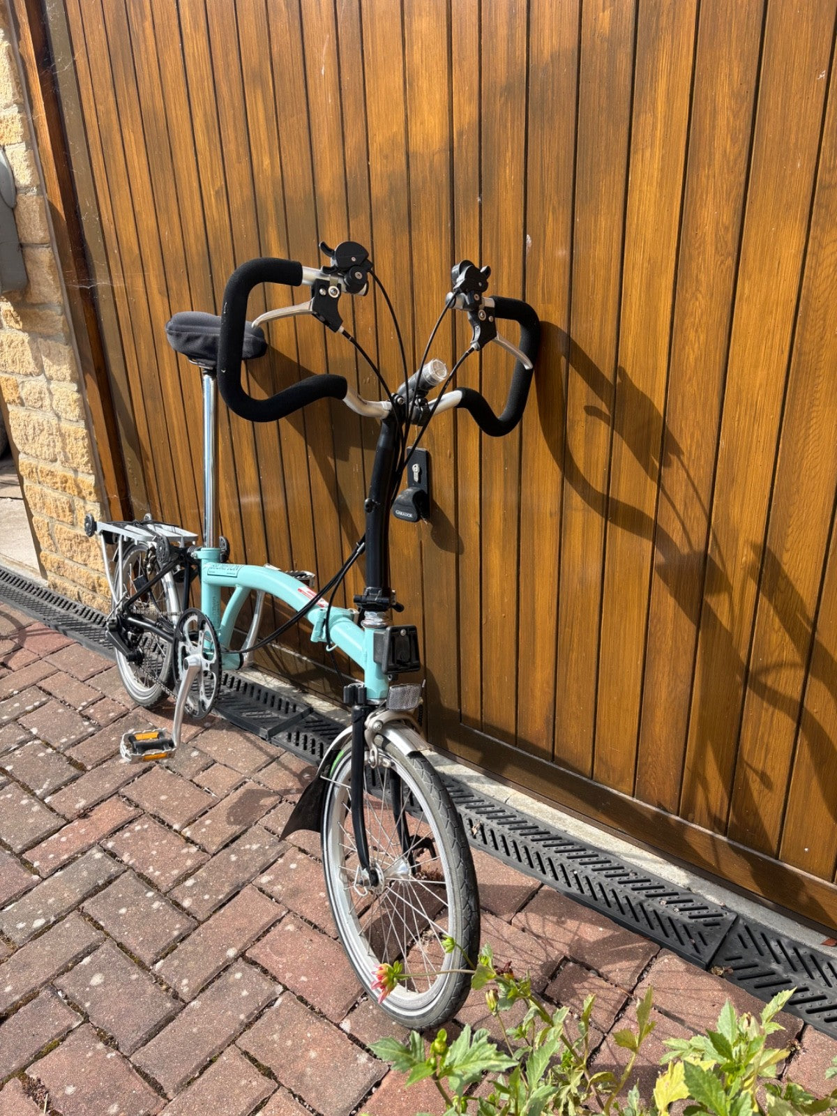 classic brompton folding bike used -mint green + accessories as shown in photos
