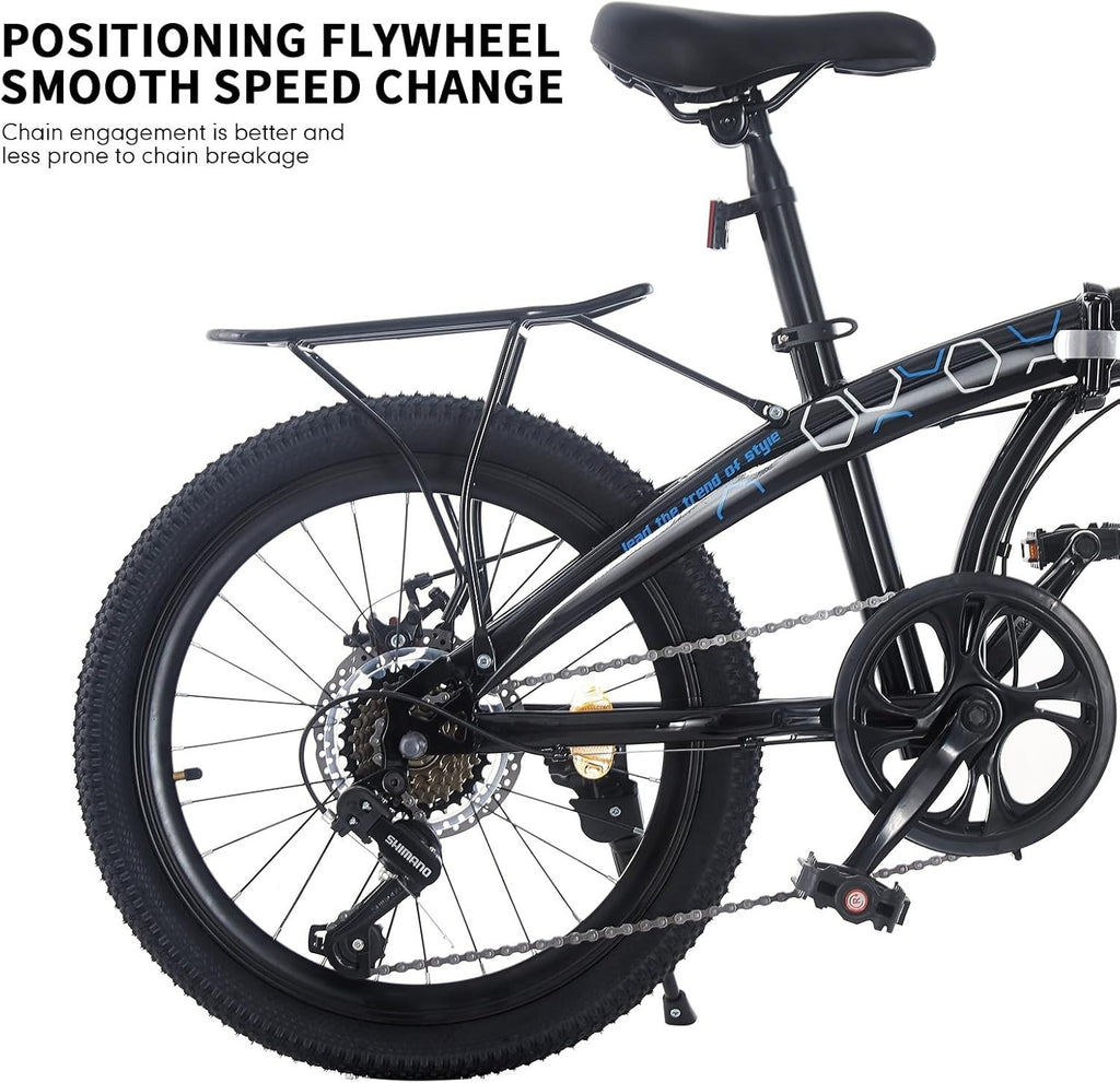 20 Inch Folding Bike 7-Speed Lightweight Mountain Bike with Disc Brakes