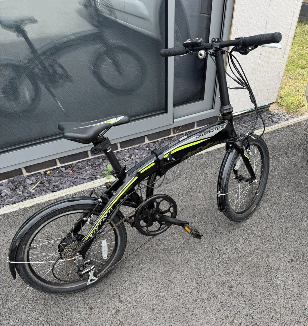 Carrera Crossfire 20in Folding Bike Black/Yellow 7-Speed BRAND NEW BATTERY