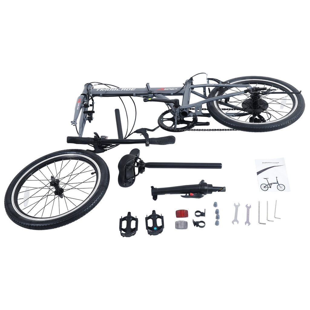 20 Inch Adult Folding Bicycle 7-speed Transmission System Folding Bicycle Grey