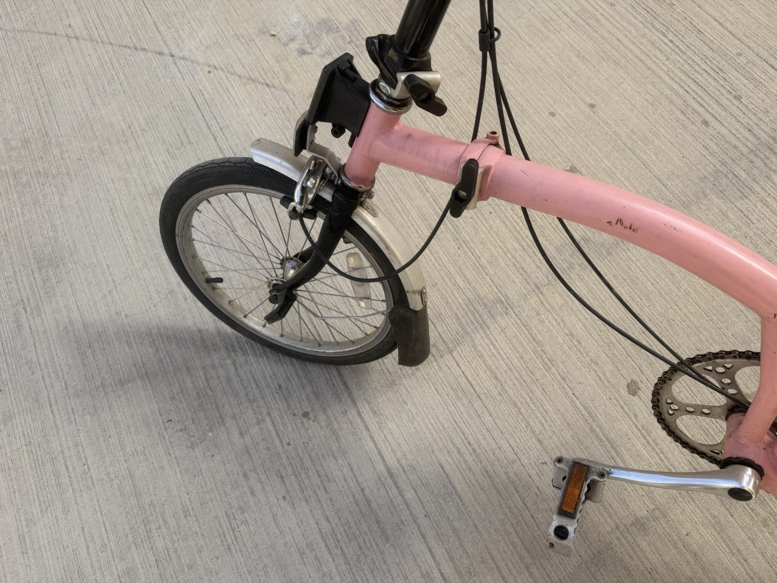 Brompton 16in Folding Bike Pink BMX Bars Mudguards Bell Rear Reflector