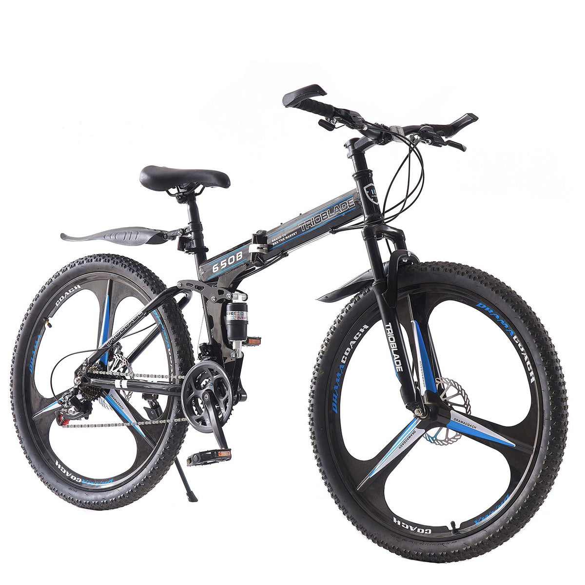 27.5'' Foldable Mountain Bike 21 Speed Full Suspension Bicycle Adult Cycle Blue