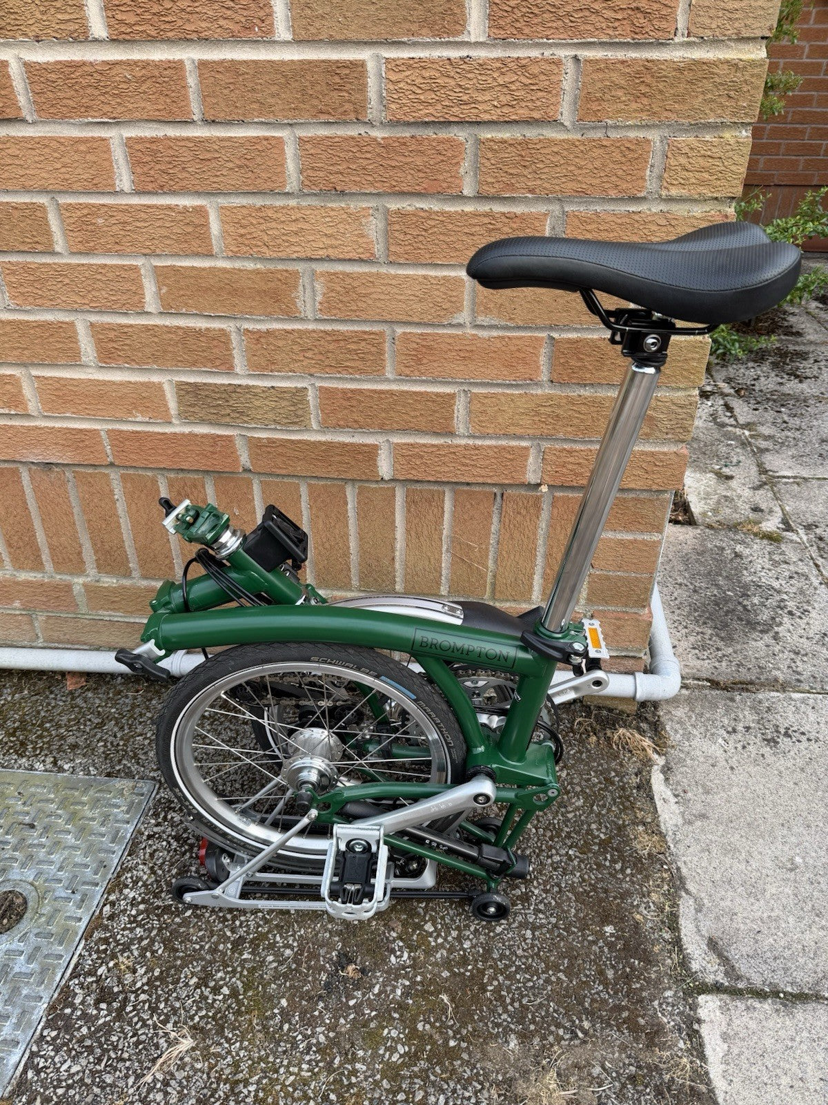 Brompton Folding Bike 16in Green/Silver w/ Front & Rear Lights Reflectors