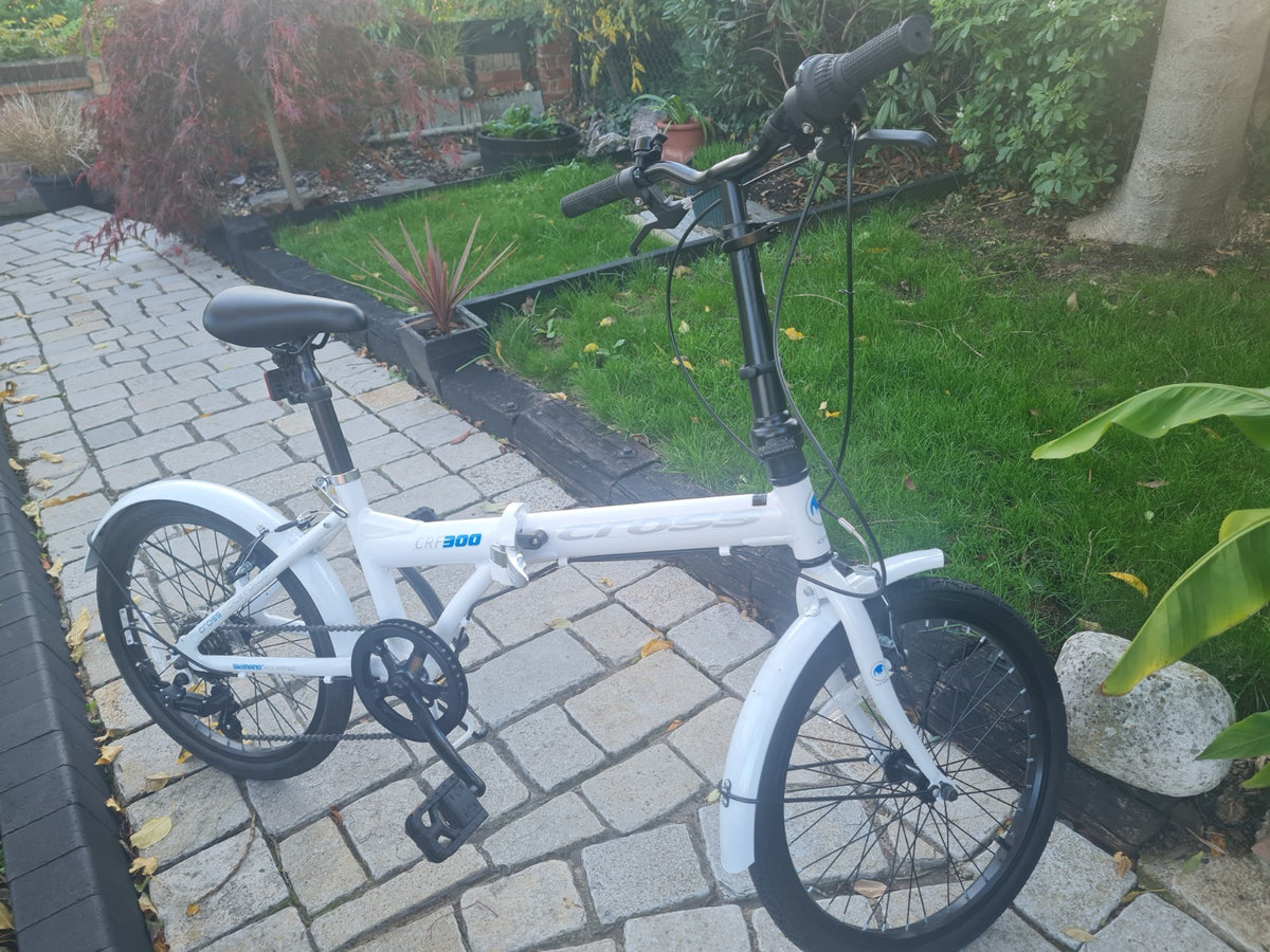 Cross CRF300 20in Folding Bike, Derailleur Gears, Mudguards, White
