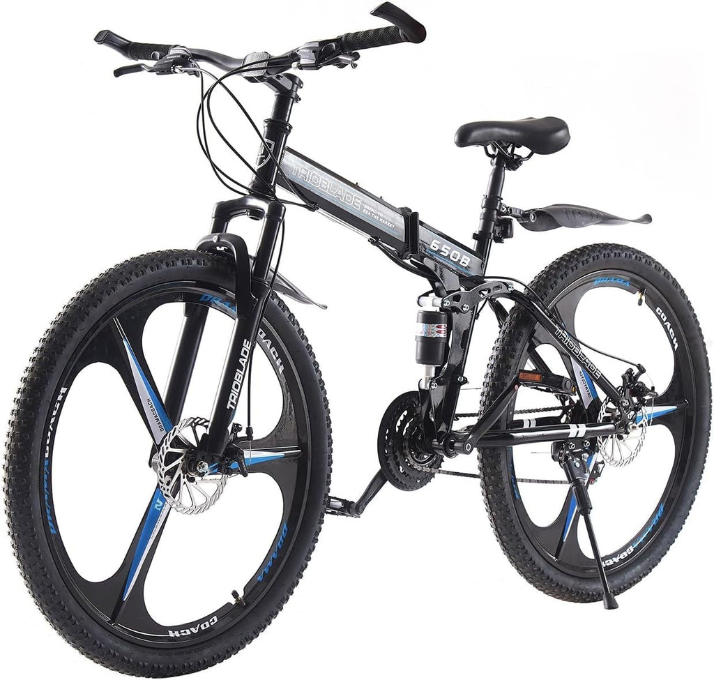 27.5" Folding Mountain Bike Dual Shock 21-Speed Mens Womens Off Road