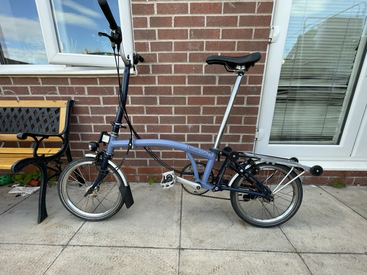Brompton Folding Bike 16 in Blue with Mudguards, Side Pull Caliper Brakes