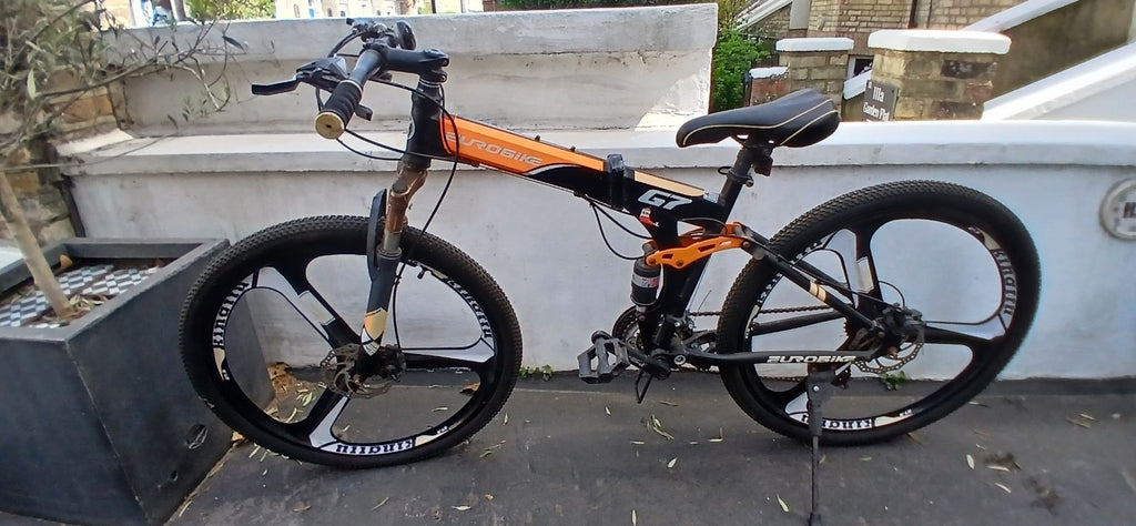 Used EuroBike G7 MTB Folder 17" Frame 26" Wheels Full Sus Black/Red Folding Bike