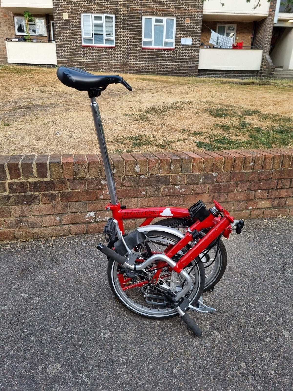 Brompton Folding Bike Red 16in Wheels Small Frame Rear Rack Mudguards Reflectors