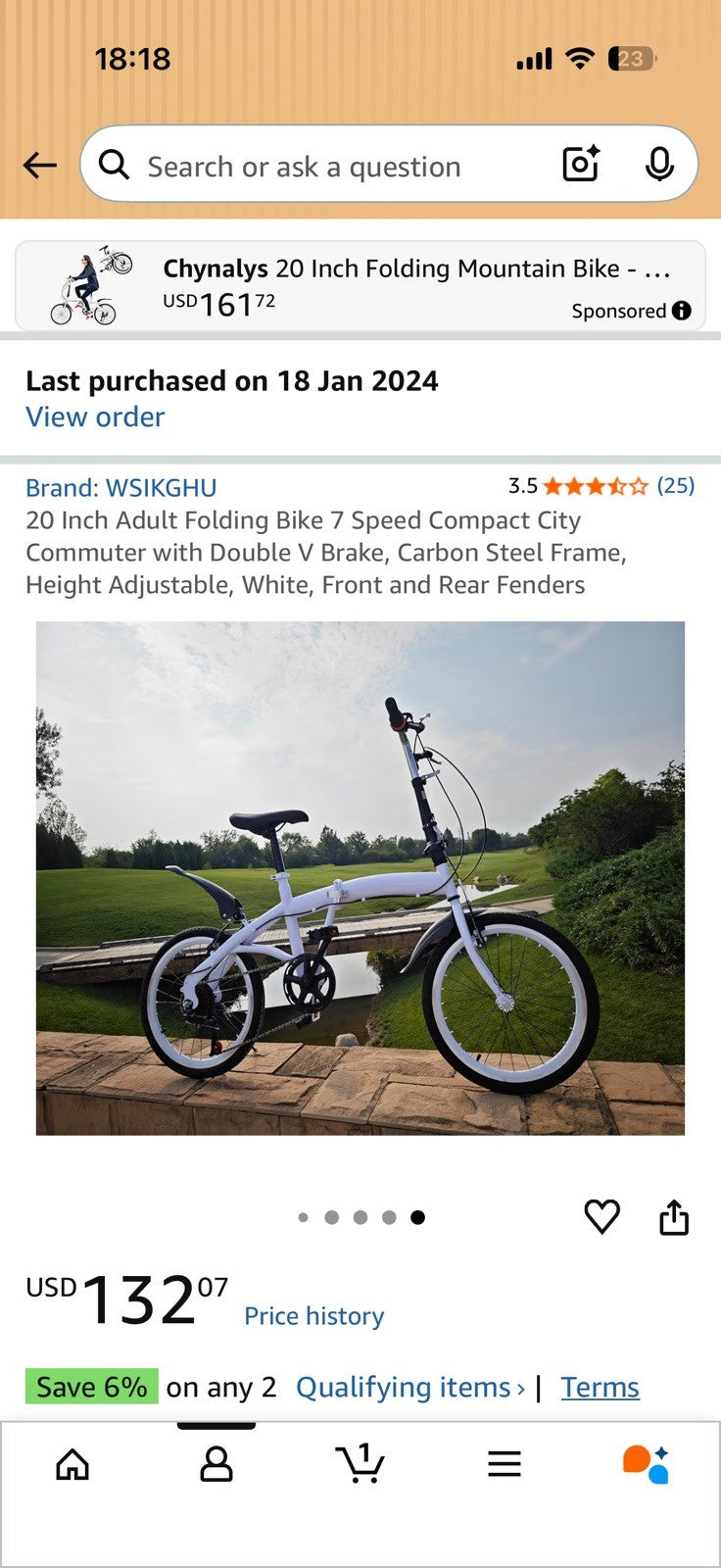 20inch Folding Bike Adjustable 6 Speed Adults Bicycle Alloy Foldable City Bike