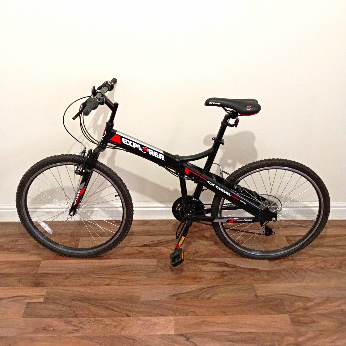 Cross Explorer Mountain Bike 26in Black/Red V-Brake Riser Bar Foldable.