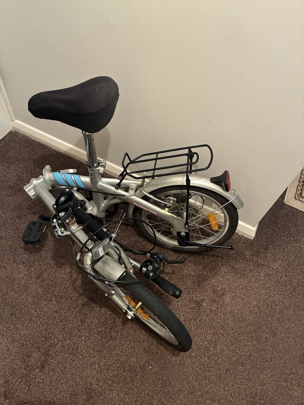 Proteam 20in Folding Bike 5 Speed Silver/Blue Rear Rack Kickstand