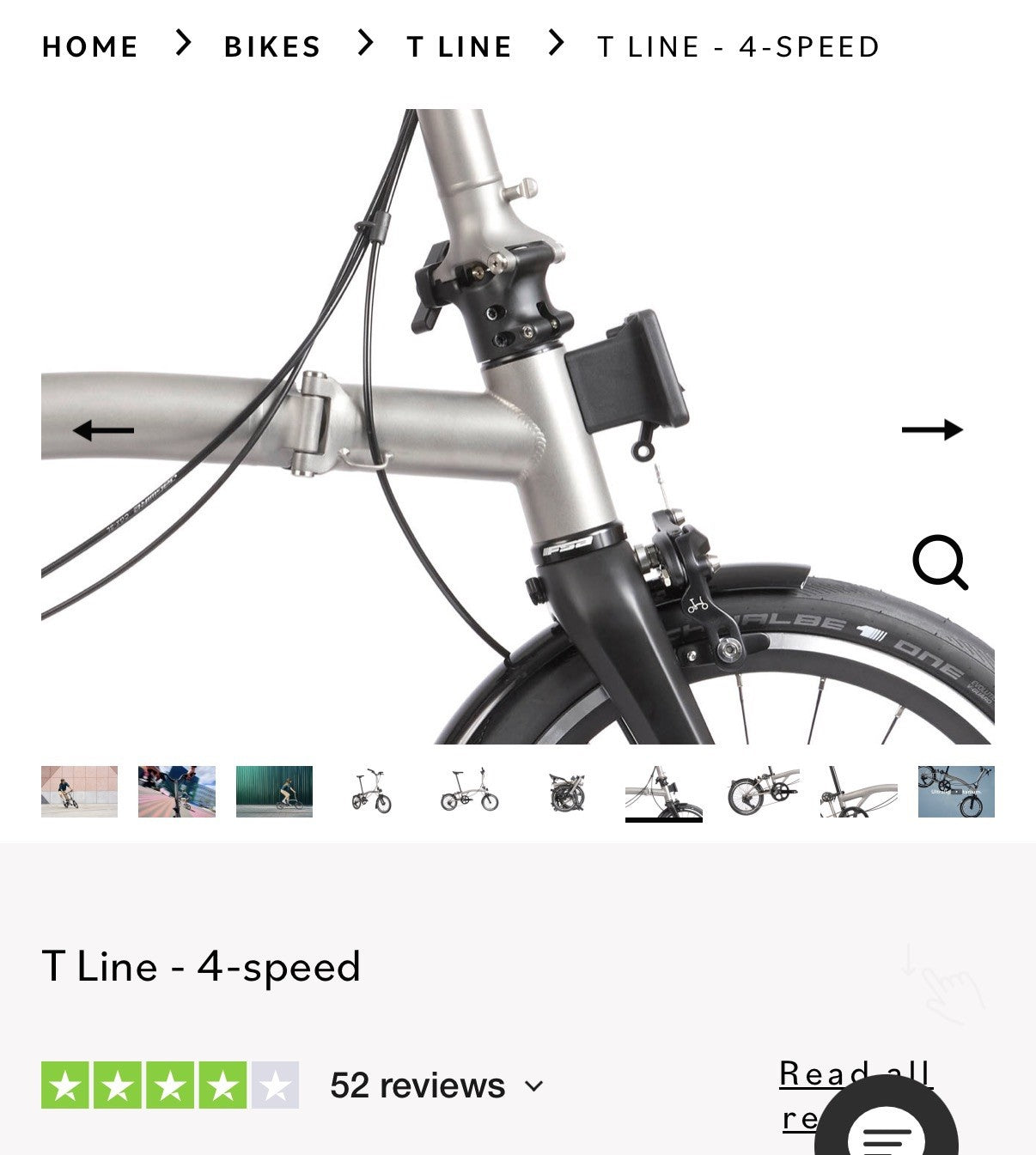 Brompton T Line Folding Bike 4-Speed 16in Wheels Titanium Blasted Titanium