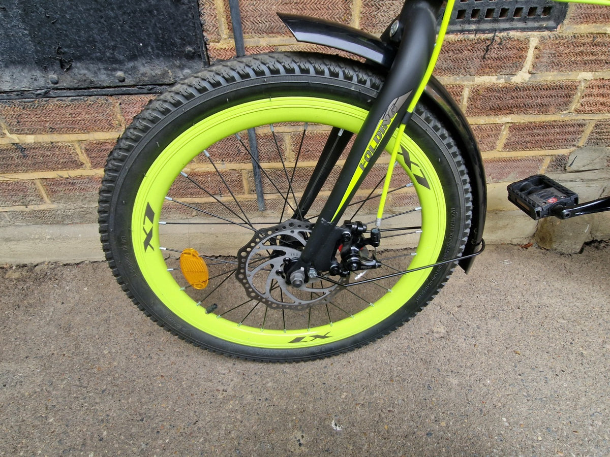 BELDERIA X7 20in Folding Bike Black/Green Disc Brakes Rear Rack Mudguards