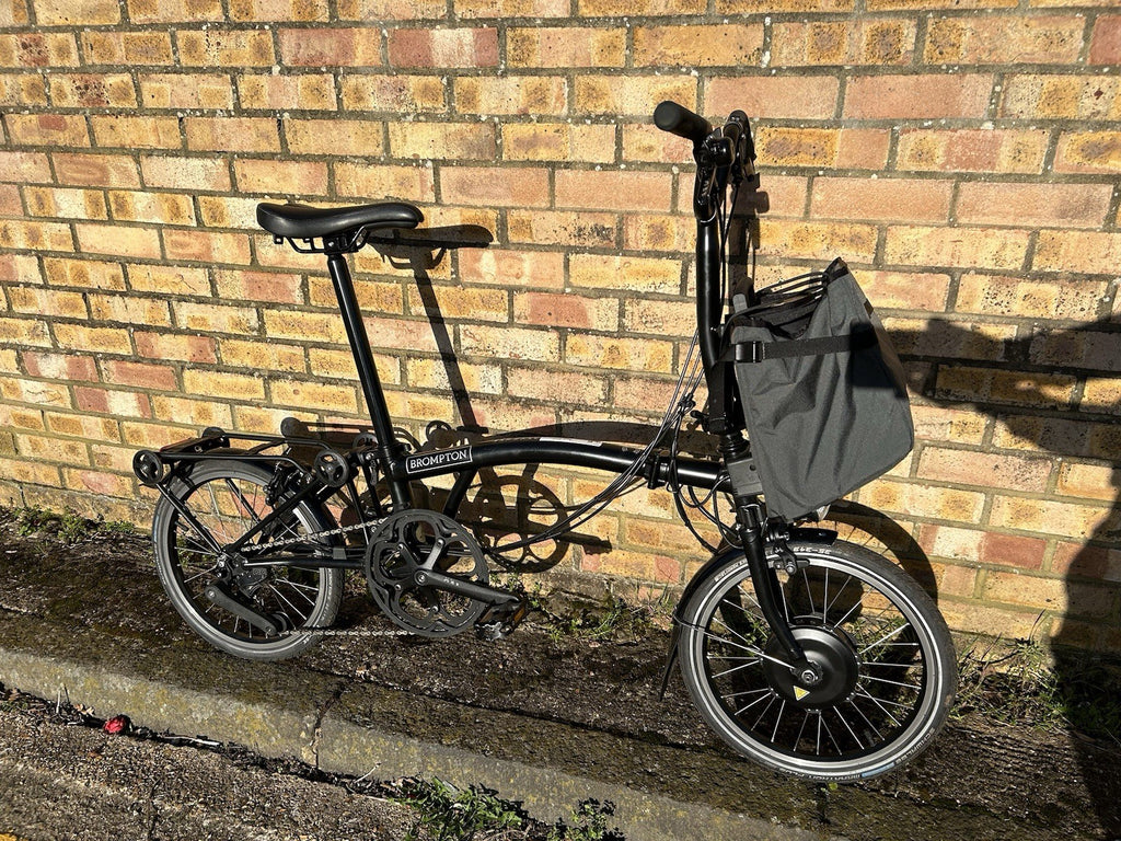 Brompton C Line E Folding Bike 2024 4 Speed Black Silver with rack and pump
