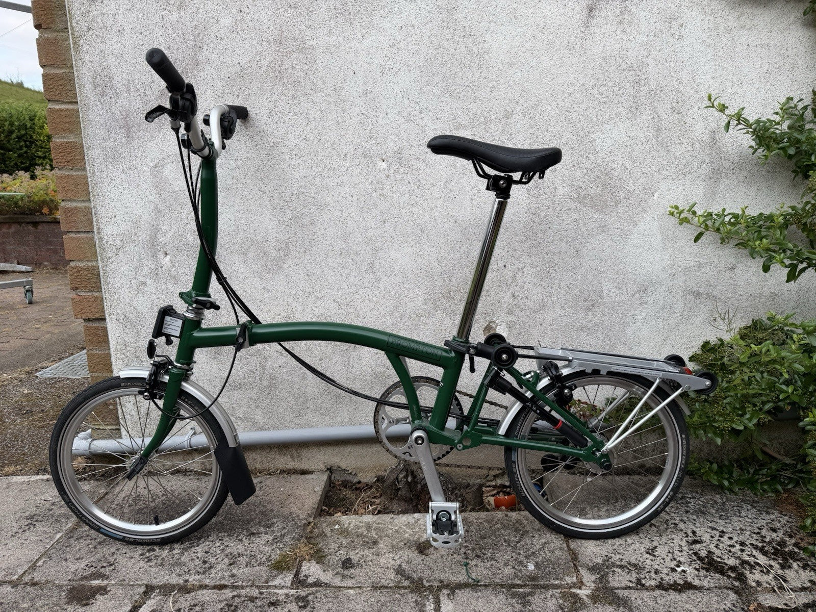 Brompton Folding Bike 16in Green/Silver w/ Front & Rear Lights Reflectors