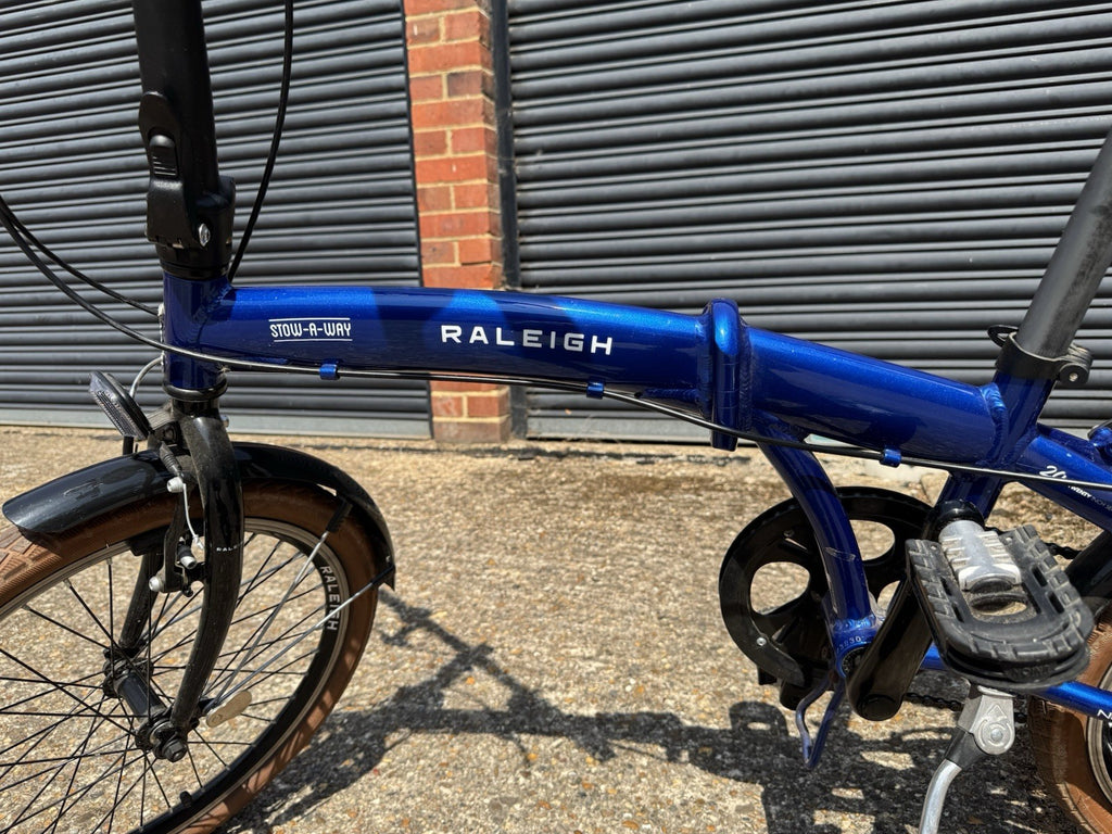 Raleigh Stow-A-Way 20in Folding Bike Blue, Rear Rack, Mudguards, Kickstand
