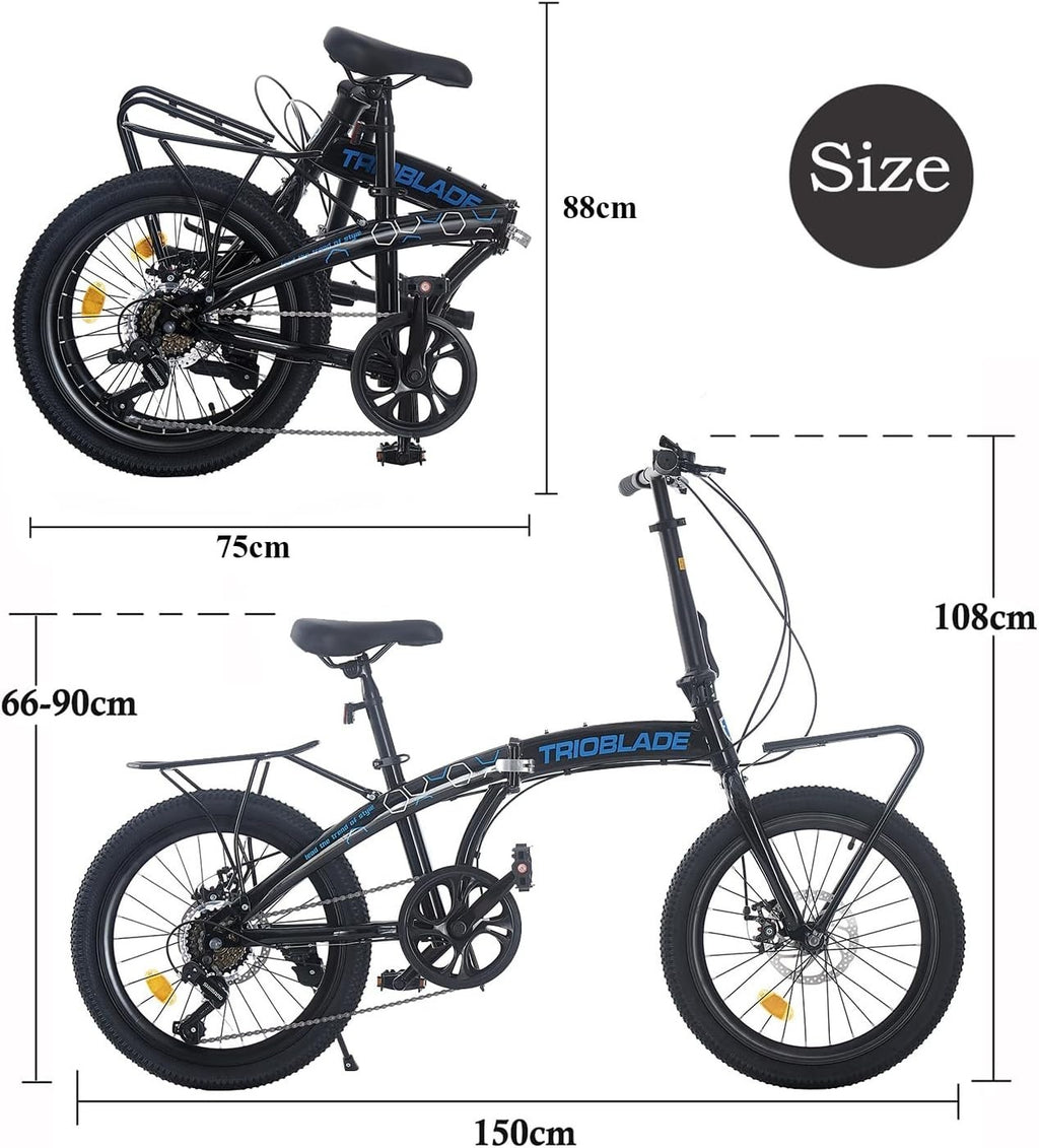 20” Folding Bike 7-Speed with Carrier Lightweight Aluminum Frame Adults Teens