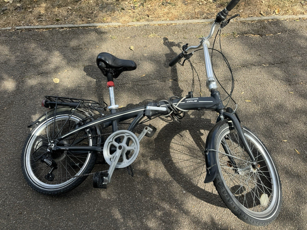 ORUS 20” Folding Bike 7 Speed Shimano Alloy Adult Bicycle Black Pannier Rack