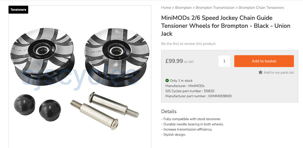 Brompton 2/6 Speed Chain Tensioner Assembly MiniMODs Union Jack Tensioner Wheels