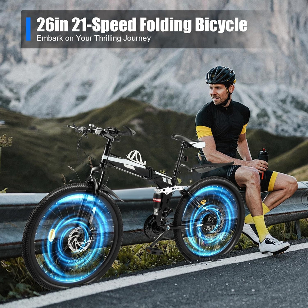 26" Folding 21-Speed Mountain Bike Mens MTB Disc Brake Steel Frame