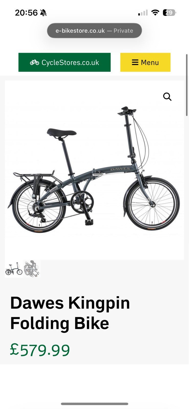 Dawes Kingpin Folding Bike ivory/Black Rear Rack Mudguards V-Brake
