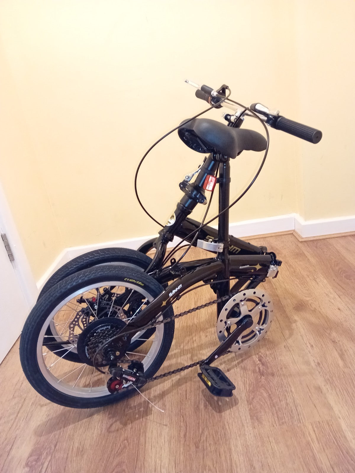 Folding Bicycle 16" Inch Bikes for Adults 6-Speed Foldable City Bicycle Black