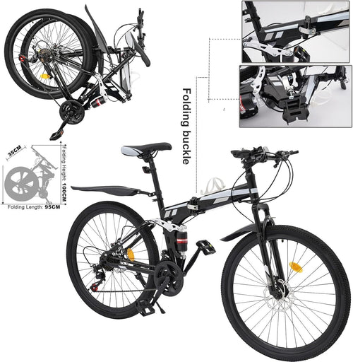 26" Folding Mountain Bike 21-Speed Disc Brake Carbon Steel Frame MTB