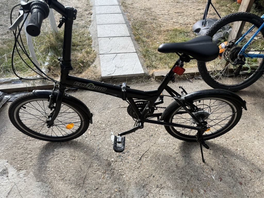 ECOSMO 20in Folding Bike Black, Mudguards Kickstand Reflectors, Derailleur