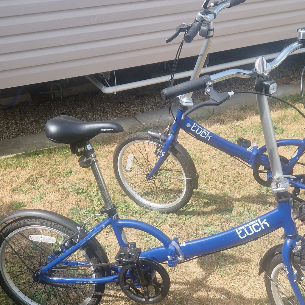 2 x Apollo Tuck Folding Bike 20in Blue 1-Speed V-Brake Kickstand