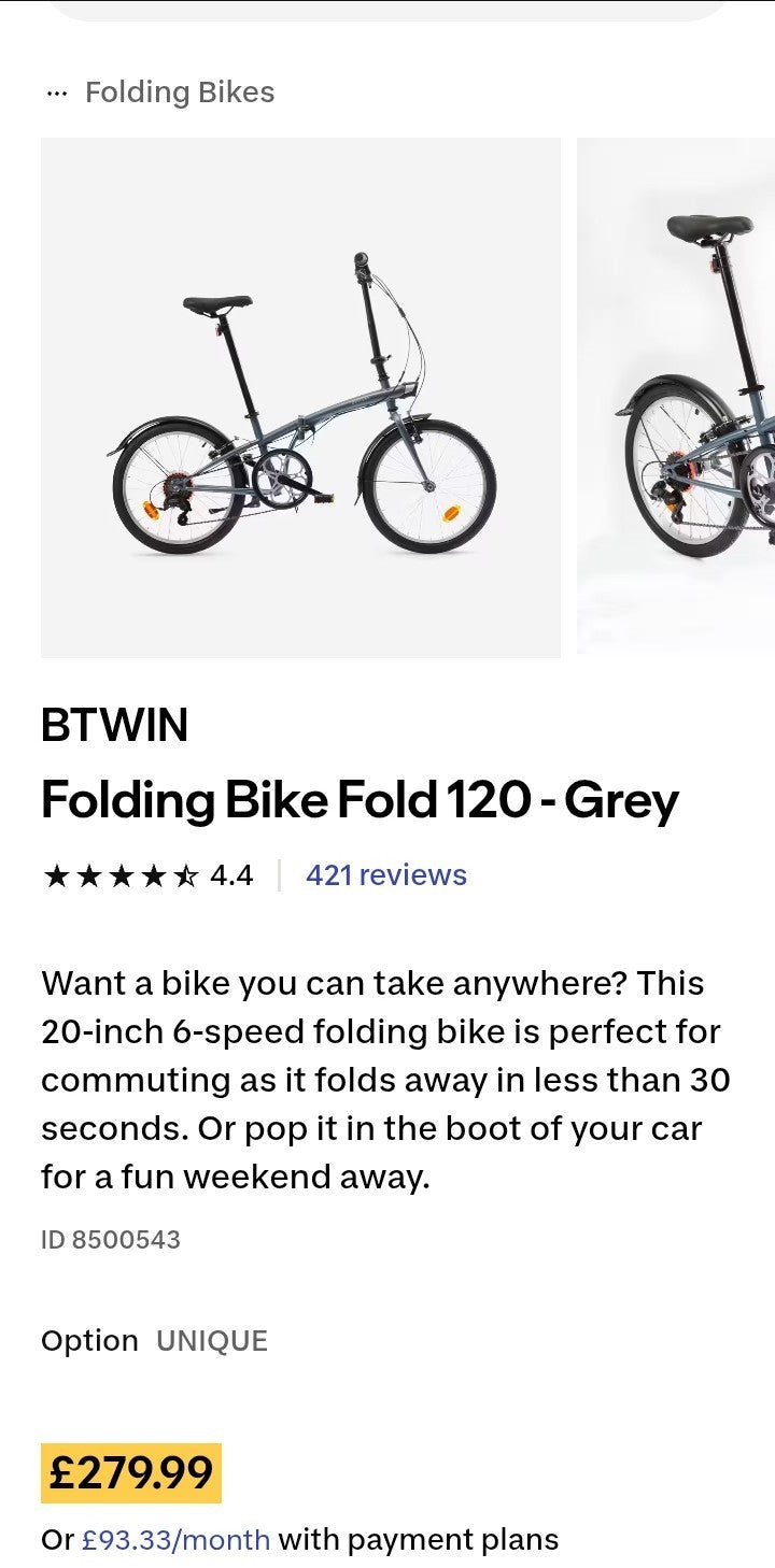 Btwin Folding Bike Fold 120 - Grey - Used Excellent condition 6 speed