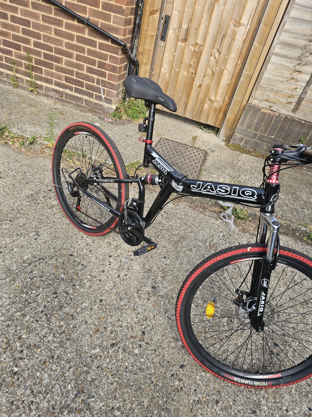 JASIQ Folding Mountain Bike 26in Full Suspension 21-Speed Disc Brakes Black/Red