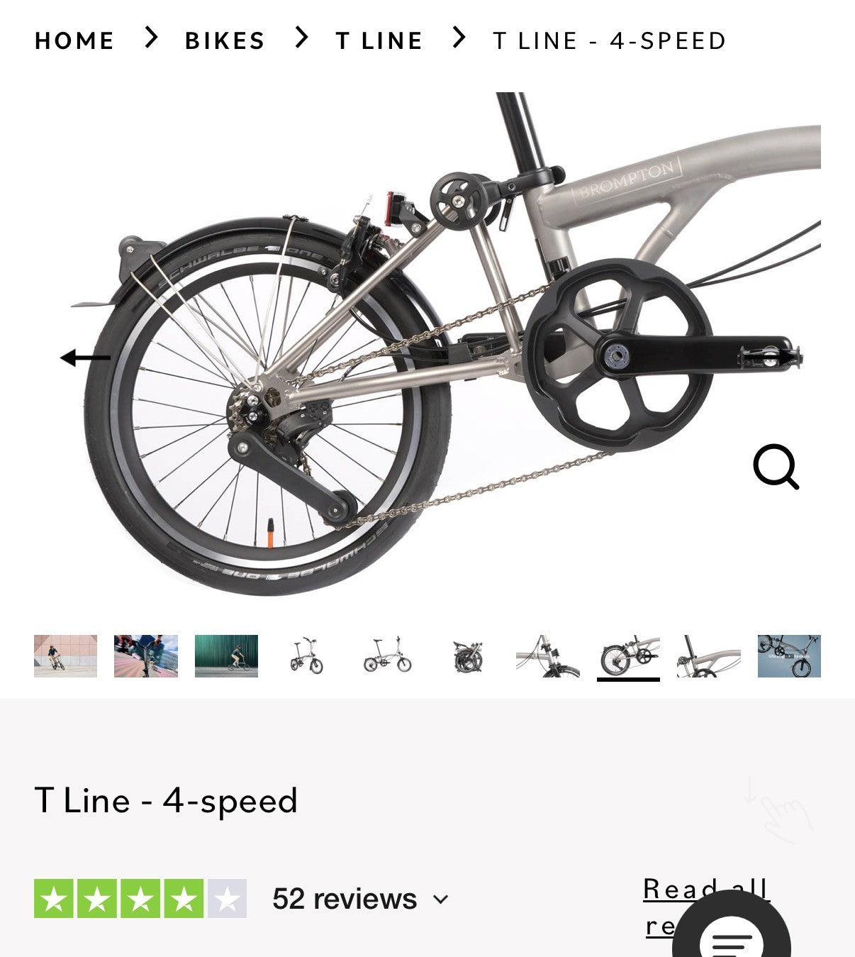 Brompton T Line Folding Bike 4-Speed 16in Wheels Titanium Blasted Titanium