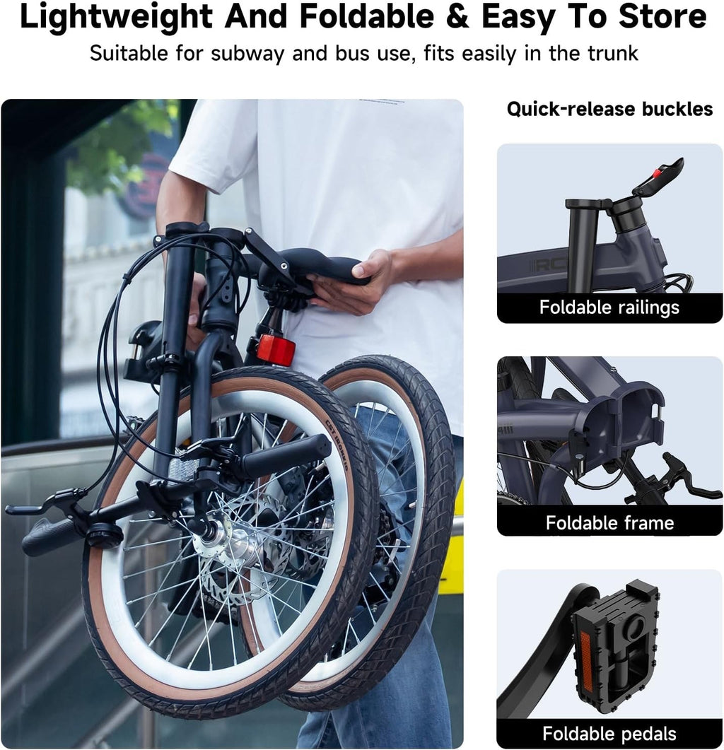 RCB GK4 Folding Bike 20 Inch, Foldable Bicycle with Aluminium Frame, 7-Speed Gea