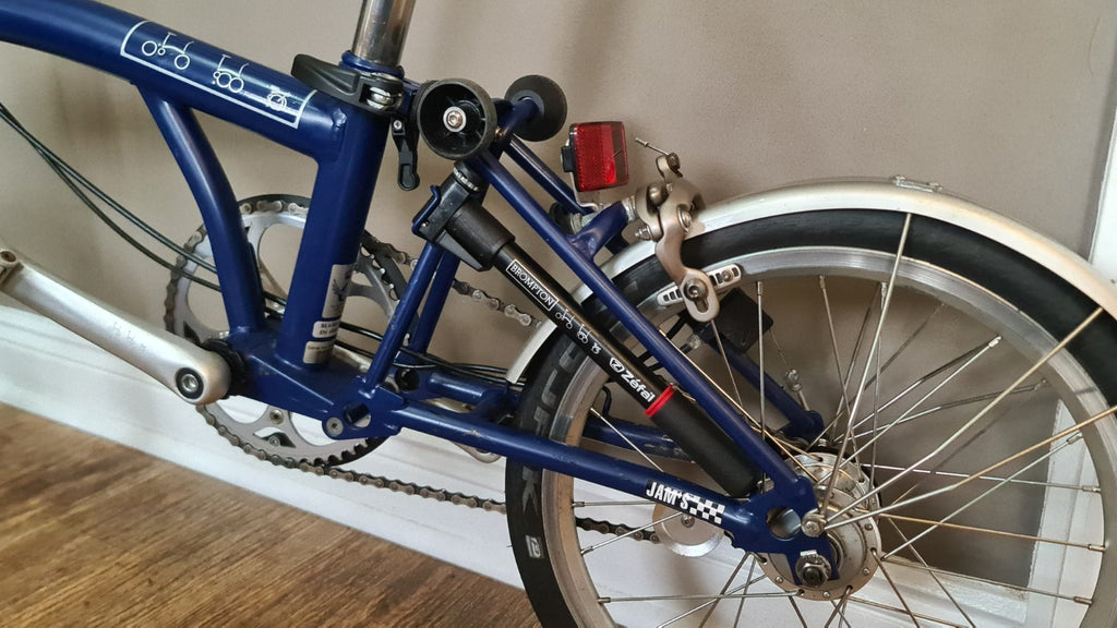 Brompton Folding Bike Blue 16in M Frame Cruiser Bar Caliper Brakes Mudguards