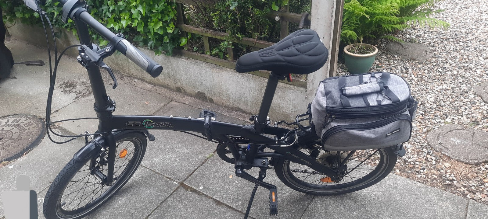 Ecosmo Folding Bike 20in Black, Mudguards, Rear Rack, 7-Speed, Reflectors