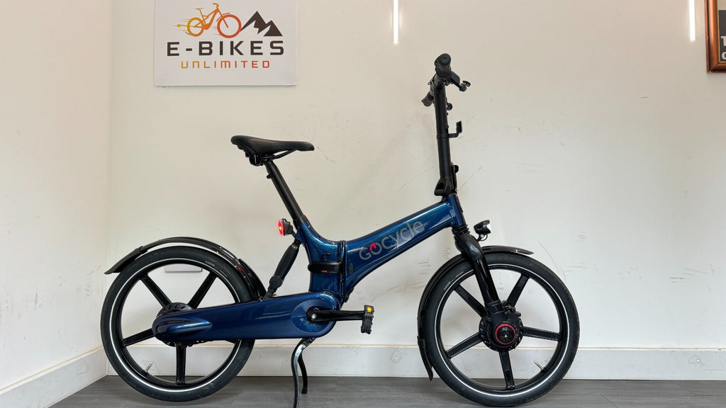 GoCycle GX Blue Folding Bike with only 200 miles Mudguards lights EXCELLENT