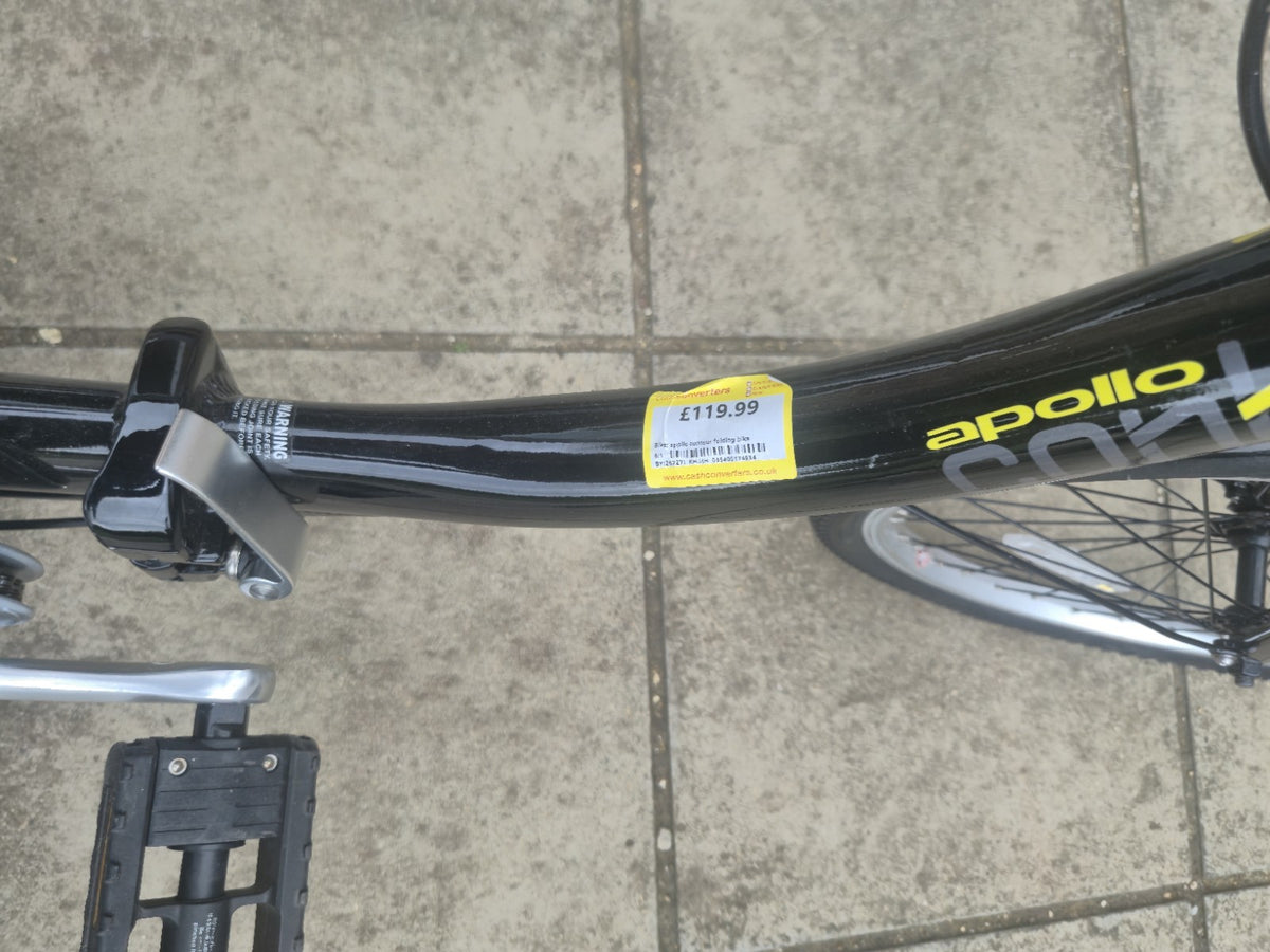 Apollo Compact Folding Bike 20in Black/Silver 6-Speed Rear Rack Mudguards