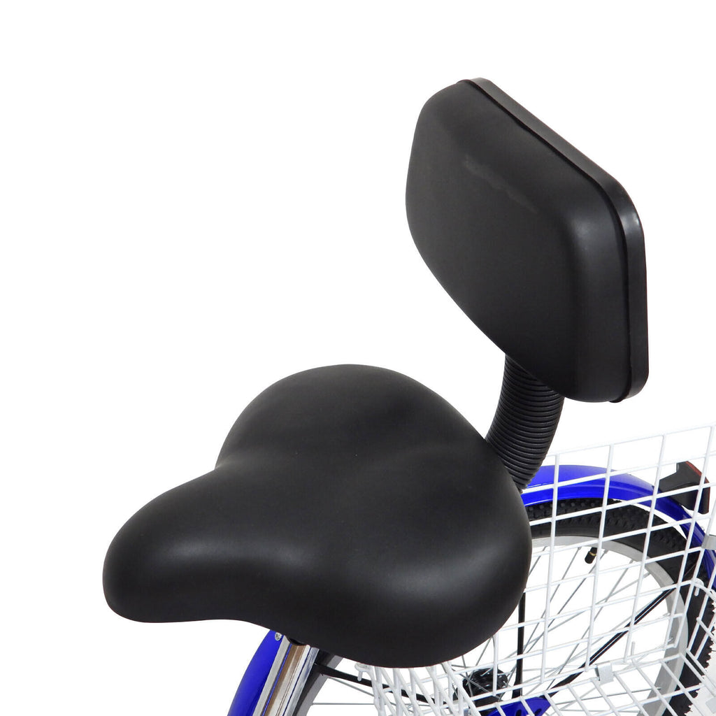 With Basket Blue UK 24 Inch Adult Trike Tricycle Foldable 3 Wheel Bike 7-Speed