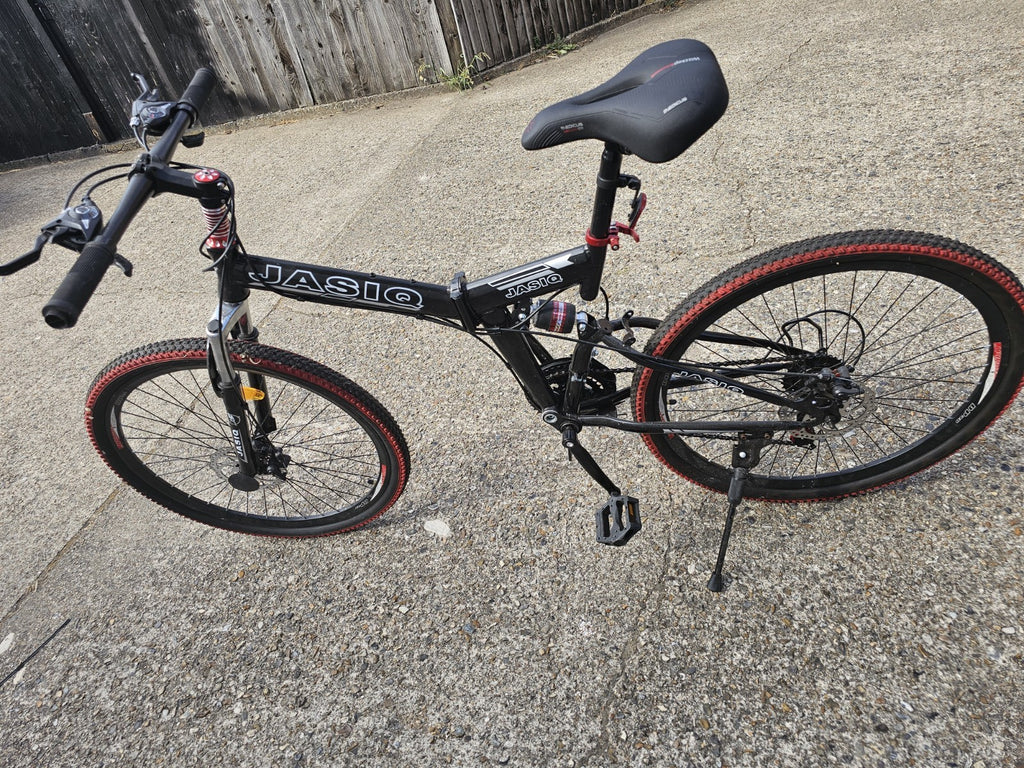 JASIQ Folding Mountain Bike 26in Full Suspension 21-Speed Disc Brakes Black/Red