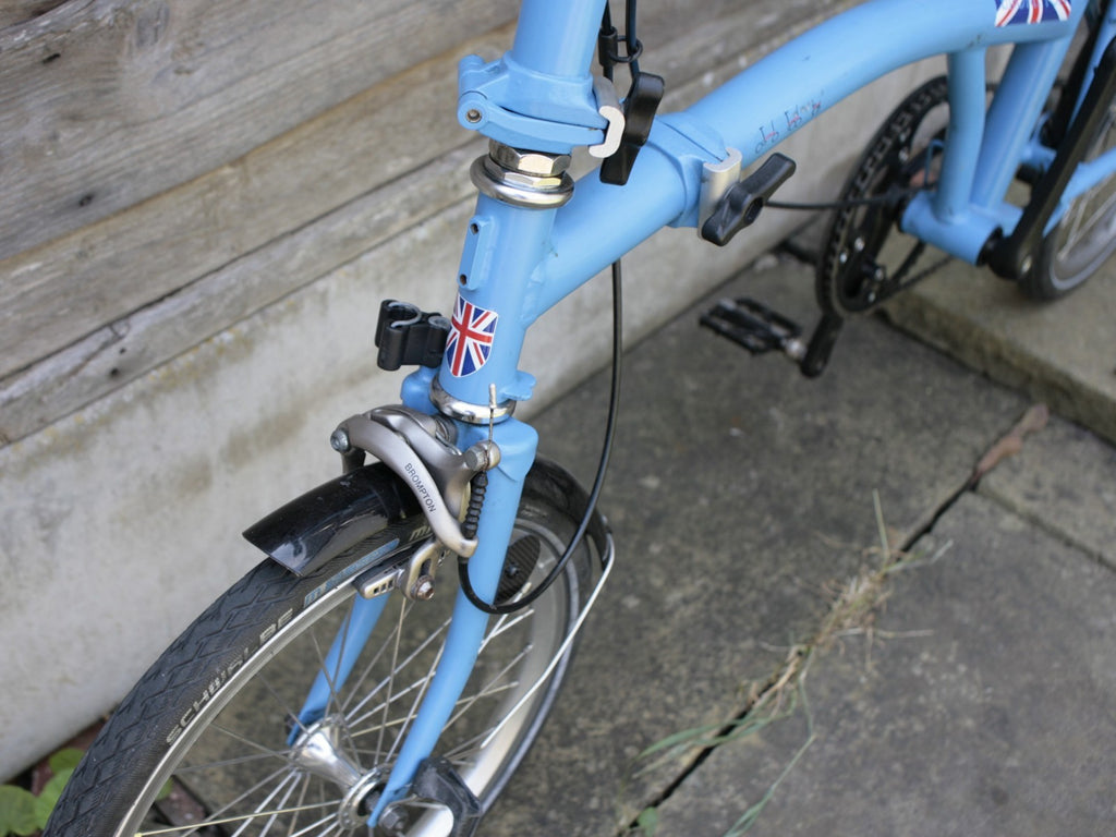 Brompton Blue / black, Union jack 1/ 2 speed folding bicycle, new parts restored
